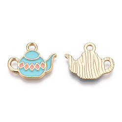 Небесно-голубой Подвески из эмали и сплава, золотой свет, чайник, голубой, 14x17x2 мм, отверстие : 2 мм