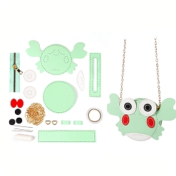 Medium Spring Green DIY Cartoon Crab Knitting Crossbody Bags Set, Including PU Leather Bag Materials, Medium Spring Green, 105x115x40mm