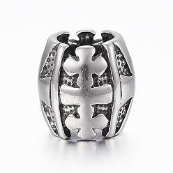 Античное Серебро 304 из нержавеющей стали бусы, бусины с большим отверстием, баррель, античное серебро, 10x10 мм, отверстие : 6 мм