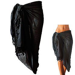 Черный Прямоугольный хлопковый пляжный палантин, Аксессуары для орнаментов, кисточка, чёрные, 1800x1100x1.5 мм