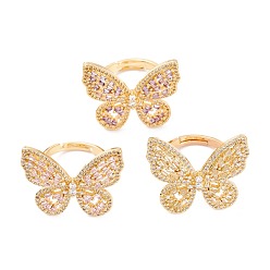 Gemischte Farbe Messing Micro pave Zirkonia einstellbare Ringe, cadmiumfrei und bleifrei, langlebig überzogen, Schmetterling, echt 18 k vergoldet, Gemischte Farbe, uns Größe 6, Innendurchmesser: 17 mm