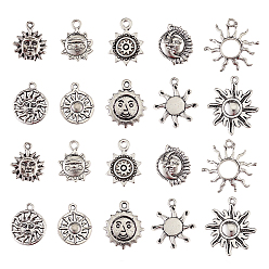 Античное Серебро 100 шт 10 стили сплава подвески в тибетском стиле, без кадмия и без свинца, солнце, античное серебро, 14x12x3 мм, отверстие : 1.5 мм, 10 шт / стиль