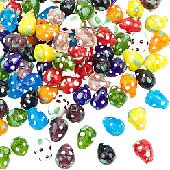 Mixed Color Olycraft Handmade Lampwork 3D Strawberry Beads, Mixed Color, 16x11mm, Hole: 2mm, 10 colors, 10pcs/color, 100pcs/box