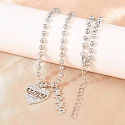 Платина Подвеска в виде сердца с микропаве из латуни с прозрачными кубическими циркониями ко Дню матери для женщин., без кадмия и без свинца, долговечный, стойки покрытие, платина, 17.24 дюйм (43.8 см)