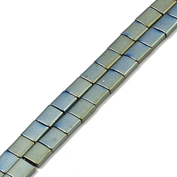 Green Plated Electroplated Frosted Non-magnetic Synthetic Hematite Beads Strands, Square, 2-Hole, Green Plated, 5x5x2mm, Hole: 0.8mm, about 74pcs/strand, 15.75 inch(40cm)