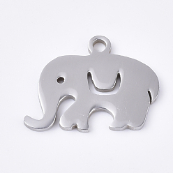 Stainless Steel Color Tarnish Resistant 201 Stainless Steel Charms, Elephant, Stainless Steel Color, 12x16x1mm, Hole: 1.4mm