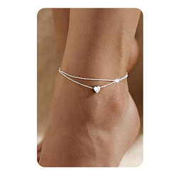 Letter J 201 двухслойные браслеты для щиколотки из нержавеющей стали в форме сердца с инициалами для женщин, цвет нержавеющей стали, не тускнеет, буква J, 7-7/8 дюйм (200 мм)