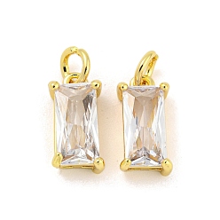 Настоящее золото 18K Латунные микропаве прозрачные кубические циркониевые подвески, прямоугольник амулеты, реальный 18 k позолоченный, 10x5x3 мм, отверстие : 2.5 мм