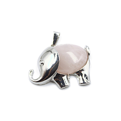 Розовый Кварц Природного розового кварца подвески, Слон прелести, с металлической фурнитурой с платиновым покрытием, 27x33 мм