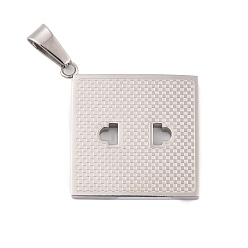 Stainless Steel Color Non-Tarnish 304 Stainless Steel Pendants, Square Socket Charm, Stainless Steel Color, 42x38x3mm, Hole: 9.5x4.5mm