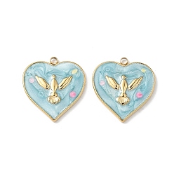 Светло-Синий 304 подвески из нержавеющей стали, с эмалью, ионное покрытие (ip), сердце с подвеской в виде голубя мира, реальный 18 k позолоченный, голубой, 23.5x22x2.5 мм, отверстие : 2 мм