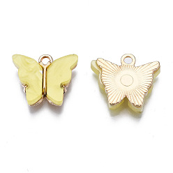 Champagne Yellow Alloy Acrylic Pendants, Butterfly, Light Gold, Champagne Yellow, 14x16.5x3mm, Hole: 1.6mm