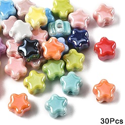 Mixed Color 30Pcs Handmade Porcelain Bead, Plum Blossom, Bright Glazed Porcelain, Mixed Color, 10.5~11x11~11.5x7.5~8mm, Hole: 2~2.5mm