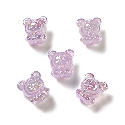 Violet UV Plating Rainbow Iridescent Acrylic Beads, Baby Girl with Bear Clothes, Violet, 17.5x16.5x14mm, Hole: 3.5mm