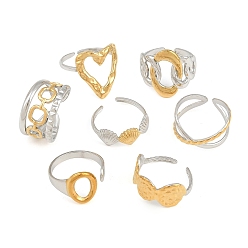 Real Gold Plated & Stainless Steel Color 304 Stainless Steel Cuff Open Rings, Mixed Shapes, Real Gold Plated & Stainless Steel Color, 18mm, 8~19mm Wide
