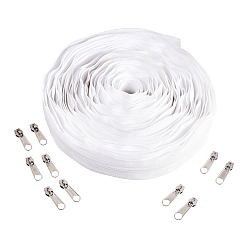 Белый Нейлоновая молния, с металлическим съемником молнии, для подушки и стеганого покрытия, платина, белые, молния: 27 мм, около 10 м / прядь, съемник молнии: 26x17x5.5 мм, 10 шт / комплект