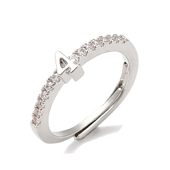 Платина Покрытие стойки латунь прозрачный номер циркония 4 регулируемые кольца для женщин, без кадмия и без свинца, долговечный, платина, 4.9x3.6 мм, размер США 8 (18.1 мм)