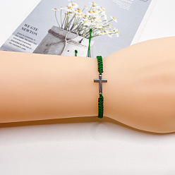 Зеленый Сплав браслеты с поперечными связями для мужчин и женщин, с нейлоновым плетеным шнуром, платина, зелёные, 5-7/8~12-5/8 дюйм (15~32 см)