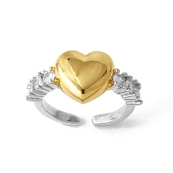 Сердце Открытые манжеты из латуни с микропаве и цирконием для женщин, платиной и золотом, сердце, внутренний диаметр: регулируемый