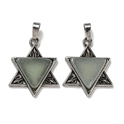 Зеленый Авантюрин Естественный зеленый авантюрин подвески, звезда прелести Дэвида, со сплавочной фурнитурой античного серебряного тона, без кадмия и без свинца, 29x23.5x5 мм, отверстие : 7x5 мм