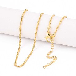 Настоящее золото 24K 1.8Мм латунные цепочки-колье в сингапурском стиле для мужчин и женщин, с 304 из нержавеющей стали омара застежками, реальный 24 k позолоченный, 17.52 дюйм (44.5 см) ~ 17.72 дюйм (45 см)