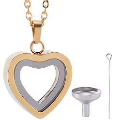 Золотой 1Ожерелье-подвеска в форме сердца из нержавеющей стали для урны с прахом, с 1шт. 304 мини-воронкой из нержавеющей стали, золотые, 21.26 дюйм (54 см)