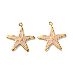 Pink 304 подвески из нержавеющей стали, прелести морская звезда, с эмалью, ионное покрытие (ip), золотые, розовые, 28x25x2 мм, отверстие : 1.8 мм