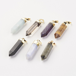 Смешанные камни Натуральные драгоценные камни, с латунной фурнитурой , пуля, золотые, 28~29x6~7 мм, отверстие : 4x6 мм