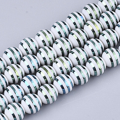 Kadettenblau Galvanisieren Glasperlen, rund mit streifen, Kadettenblau, 10x9.5 mm, Bohrung: 1.2 mm, ca. 30 Stk. / Strang, 11.2 Zoll