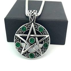 Нержавеющая Сталь Цвет Ожерелья из нержавеющей стали с подвеской в виде звезды из изумруда и стразами для женщин и мужчин, цвет нержавеющей стали