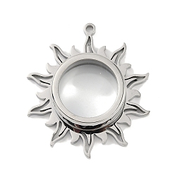 Нержавеющая Сталь Цвет 304 подвески-медальоны из нержавеющей стали, со стеклом, очарование солнца, цвет нержавеющей стали, 43.5x39x10.5 мм, отверстие : 2.2 мм