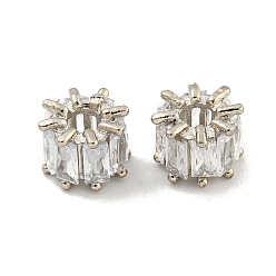 Платина Покрытие стойки латунь микро паве розовый кубический цирконий европейские бусины, долговечный, без свинца и без кадмия, колонка, платина, 7x5 мм, отверстие : 2.3 мм