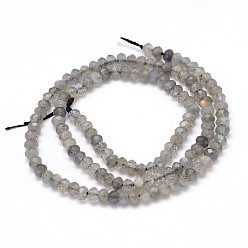 Labradorite Natural Labradorite Rondelle Bead Strands, Faceted, 4x3mm, Hole: 1mm, about 129pcs/strand, 16 inch