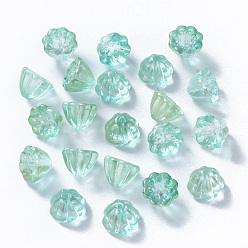 Pale Turquoise Transparent Spray Painted Glass Beads, with Glitter Powder, Lotus Pod, Pale Turquoise, 11x10.5x8mm, Hole: 1mm