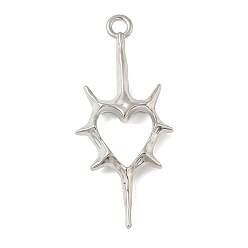 Платина Большие сплавочные подвески, формы сердца, стойки покрытие, платина, 50.5x22x5.5 мм, отверстие : 3 мм