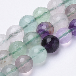 Fluorite Natural Fluorite Beads Strands, Faceted, Round, 6mm, Hole: 1mm, about 62pcs/strand, 15.3 inch