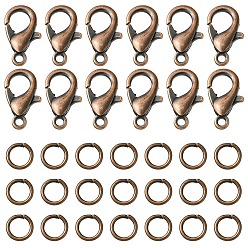 Красная Медь 50 застежки-клешни из цинкового сплава, застежки на спусковой крючок, с 150 железными открытыми прыжковыми кольцами, Красная медь, 12x6 мм, отверстие : 1.2 мм
