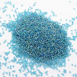 Sky Blue 6/0 Round Glass Seed Beads, Grade A, Transparent Colours Rainbow, Sky Blue, 3.6~4.0mm, Hole: 1.2mm, about 5000pcs/pound
