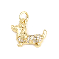 Собака Латунные микропаве прозрачные подвески с фианитом, долговечный, стойки покрытие, без свинца и без кадмия, реальный 18 k позолоченный, собака, 12x15x4.5 мм, отверстие : 3.5 мм