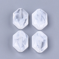 Прозрачный Акриловые бусины, имитация драгоценных камней, граненые, шестиугольник, прозрачный и белый, 25x17x8.5 мм, Отверстие : 1.2 мм , около 190 шт / 500 г