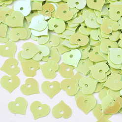 Желто-Зеленый Аксессуары для орнаментов, пластиковые пайетки / блестки из пвх, AB цвет, сердце, желто-зеленый, 8x8x0.2 мм, Отверстие : 1.4 мм , около 30000 шт / 500 г