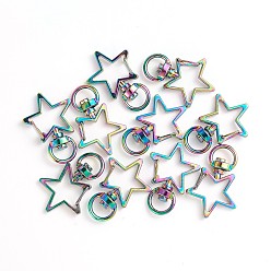 Rainbow Color Застежками сплава поворотные, поворотный карабин-лобстер, звезда, Радуга цветов, 34x24x5 мм, отверстие : 4x9.5 мм