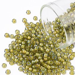 (246) Inside Color Luster Black Diamond/Opaque Yellow Lined Круглые бусины toho, японский бисер, (246) внутренний цвет глянцевый черный бриллиант / непрозрачная желтая подкладка, 8/0, 3 мм, отверстие : 1 мм, Около 10000 шт / фунт