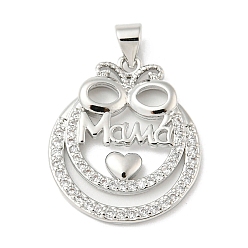 Ring Тематическая вешалка ко Дню матери, латунь, микро-паве, подвески из кубического циркония, долговечный, без свинца и без кадмия, кольцо, 24x20x3 мм, отверстие : 5x3 мм