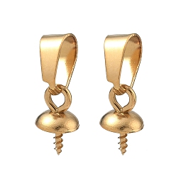 Golden 304 Stainless Steel Screw Eye Peg Bails, for Half Drilled Beads, Ion Plating(IP), Golden, 10x6x6mm, Hole: 7x4mm, Pin: 1.2mm