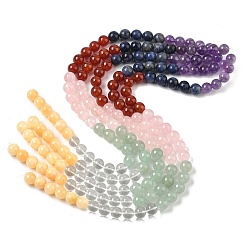 Смешанные камни Нити бусин из натурального желтого нефрита чакры, кристаллического кварца, зеленого авантюрина, розового кварца, сердолика, содалита и аметиста, круглые, 10~10.5 мм, отверстие : 1.4 мм, около 38 шт / нитка, 14.96~15.08'' (38.3 см)