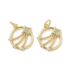 Настоящее золото 16K Латунные микро проложить кубического циркония подвески, без кадмия и без свинца, плоские круглые со звездой, с целью перехода в кольце, реальный 16 k позолоченный, 16x15x2.5 мм, отверстие : 3 мм