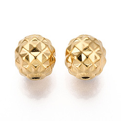 Настоящее золото 14K Текстурированные 304 бусины из нержавеющей стали в виде вафель, круглые, реальный 14 k позолоченный, 10x9.5 мм, отверстие : 1.6 мм