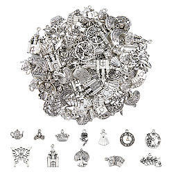 Antique Silver 120Pcs 12 Style Tibetan Style Alloy Pendants, Antique Silver, 12.5~25x10.5~26x1~8mm, Hole: 1.6~2.5mm, 10pcs/style