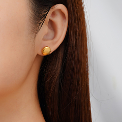 Золотой Простые 304 геометрические плоские круглые серьги-гвоздики из нержавеющей стали, золотые, 10.48 мм